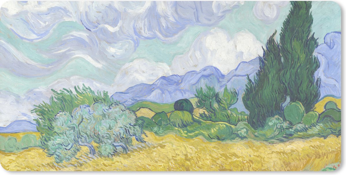 Bureaumat - Korenveld met cipressen - Vincent van Gogh - 80x40 - Muismat