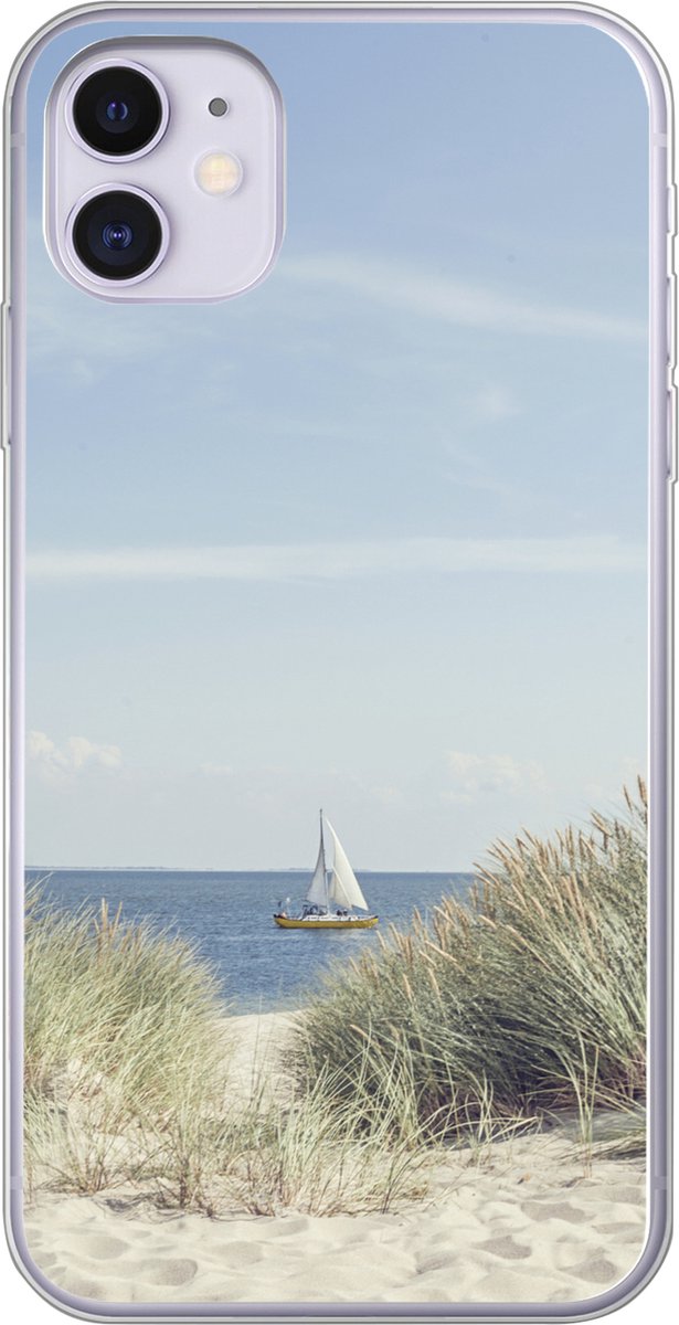Telefoonhoesje Geschikt voor iPhone 11 hoesje - Noordzee - Duinen - Boot - Siliconen Telefoonhoesje Telefoonhoesje