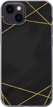 Geschikt voor iPhone 13 mini hoesje - Geometrisch patroon van gouden lijnen op een zwarte achtergrond - Siliconen Telefoonhoesje