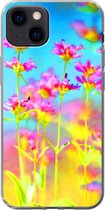 Geschikt voor iPhone 13 hoesje - Bloemen - Kunst - Psychedelisch - Siliconen Telefoonhoesje