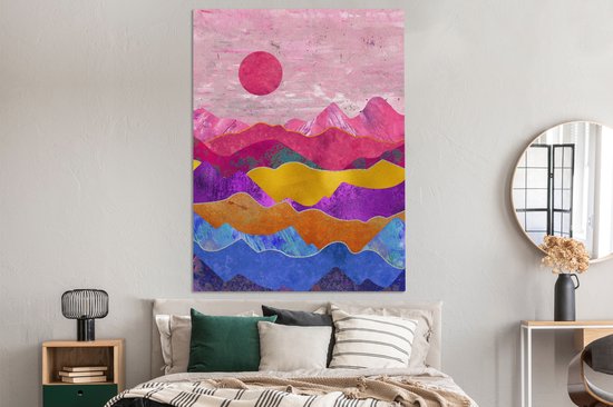 Toile Peinture Bi - Rose - Marbre - 120x160 cm - Décoration murale XXL