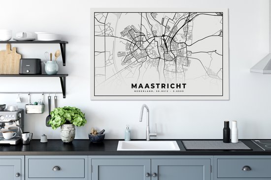 Tableau sur Toile City Map - Maastricht - Zwart - Wit - 120x80 cm - Décoration murale