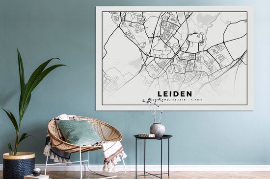 Toile Peinture Carte - Leiden - Nederland - 180x120 cm - Décoration murale XXL