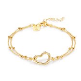 Twice As Nice Armband in verguld zilver, bolletjesketting, open hart, 7 zirkonia  16 cm+3 cm