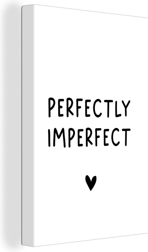 Canvas Schilderij Engelse quote Perfectly imperfect met een hartje - Wanddecoratie