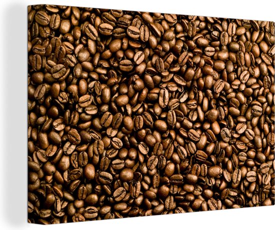 Grains de café marron clair sur un tas de toile 120x80 cm - Tirage photo sur toile (Décoration murale salon / chambre)