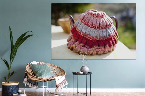 Tableau sur toile Thé cosy au-dessus d'une théière violette - 150x100 cm - Décoration murale