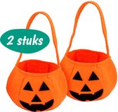 Halloween Uitdeelzakjes – Halloween Kostuum Kind - Pompoen Decoratie - Traktatie Pompoen – Vilten Snoepzakjes – Horror - Trick or Treat - Helloween Pompoen Accessoires - 20x15 cm - 2 Stuks