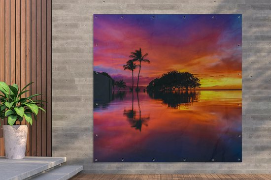 Tuin poster Een kleurrijke zonsondergang bij Wailea Beach op het Amerikaanse Hawaii - 200x200 cm - Tuindoek - Buitenposter