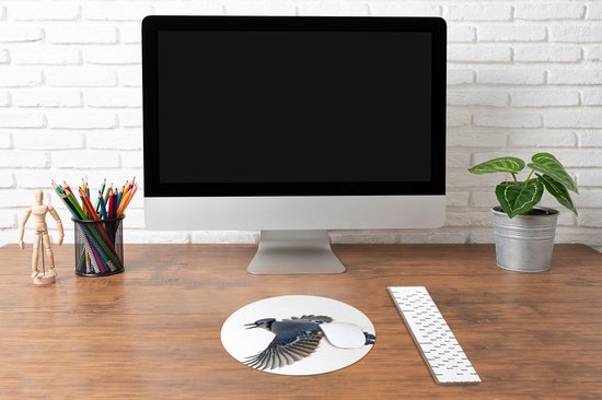 Muismat rond 30x30 cm - Mousepad Vogel - Veren - Wit - Ronde muismatten