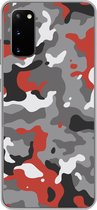 Geschikt voor Samsung Galaxy S20 hoesje - Camouflage patroon met rode accenten - Siliconen Telefoonhoesje - Verjaardag cadeau tiener