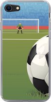 Geschikt voor iPhone 8 hoesje - Een illustratie van een voetbal op het veld in het stadion - Jongens - Meiden - Kids - Siliconen Telefoonhoesje