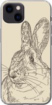 Geschikt voor iPhone 13 hoesje - Vintage illustratie van een konijn - Siliconen Telefoonhoesje