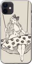 Geschikt voor iPhone 12 mini hoesje - Meisje in polka-dot jurk met konijn - Siliconen Telefoonhoesje