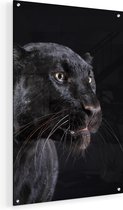 Artaza Glasschilderij - Zwarte Panterkop - Panter - 40x60 - Plexiglas Schilderij - Foto op Glas