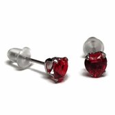 Aramat jewels ® - Zirkonia zweerknopjes hartje 5mm oorbellen donker rood chirurgisch staal