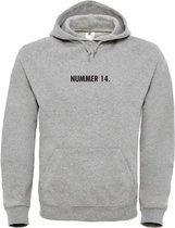 Hoodie Grijs L - nummer 14 - zwart - soBAD. - hoodie unisex - hoodie man - hoodie vrouw - kleding - voetbalheld - legende - voetbal