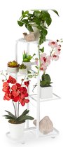Relaxdays plantenrek - metaal - planten etagere - bloemenrek binnen - buiten - kruidenrek - wit