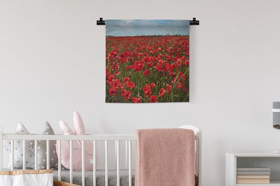 Tenture murale - Toile murale - Une prairie pleine de coquelicots - 60x60 cm - Tapisserie murale
