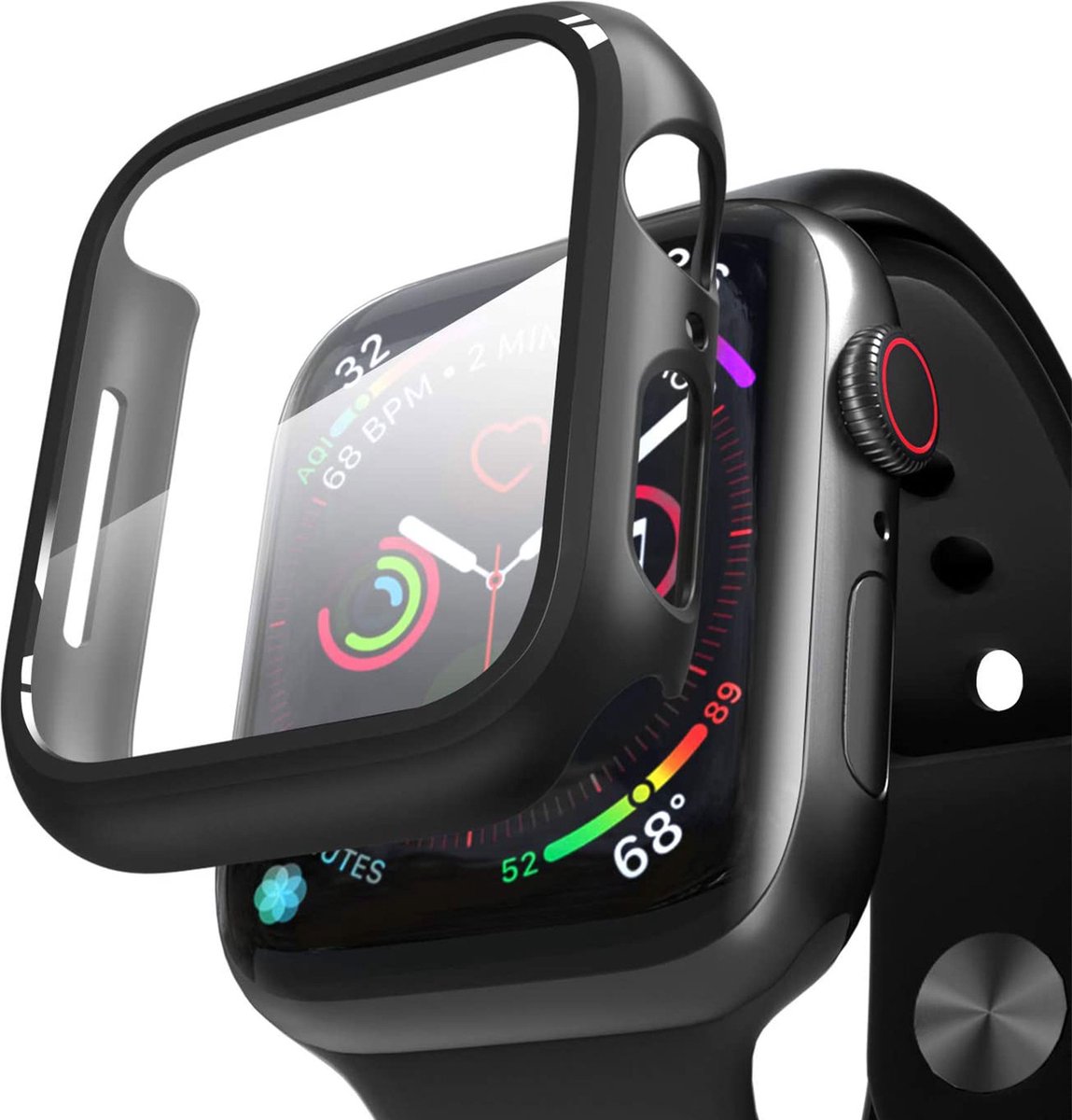 Geschikt voor Apple Watch 7 41 mm Hoesje - Case Zwart + Screenprotector - Cover Glas