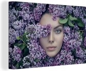 Toile Peinture Femmes - Fleurs - Violet - 150x100 cm - Décoration murale