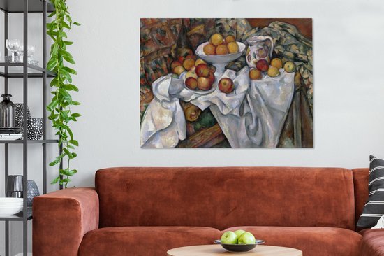Canvas Schilderij Stilleven met appels en sinaasappels - Schilderij van Paul Cézanne - 120x90 cm - Wanddecoratie