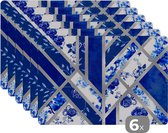 Placemat - Placemats kunststof - Delfts blauw - Design - Abstract - 45x30 cm - 6 stuks - Hittebestendig - Anti-Slip - Onderlegger - Afneembaar