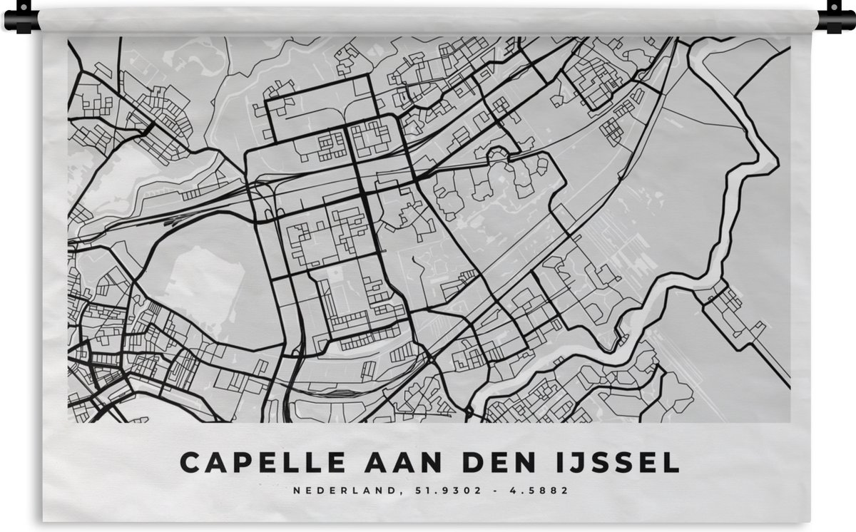 Wandkleed - Wanddoek - Plattegrond - Capelle aan den IJssel - Nederland - 120x80 cm - Wandtapijt - Stadskaart