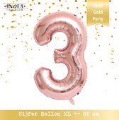 Cijfer Ballon 3 Jaar * Hoera 3 Jaar Snoes * 80 cm Verjaardag Nummer Ballon * Snoes * Verjaardag Versiering * Kinderfeestje * Rose Gold * Rose Goud * Nummer Ballon 3