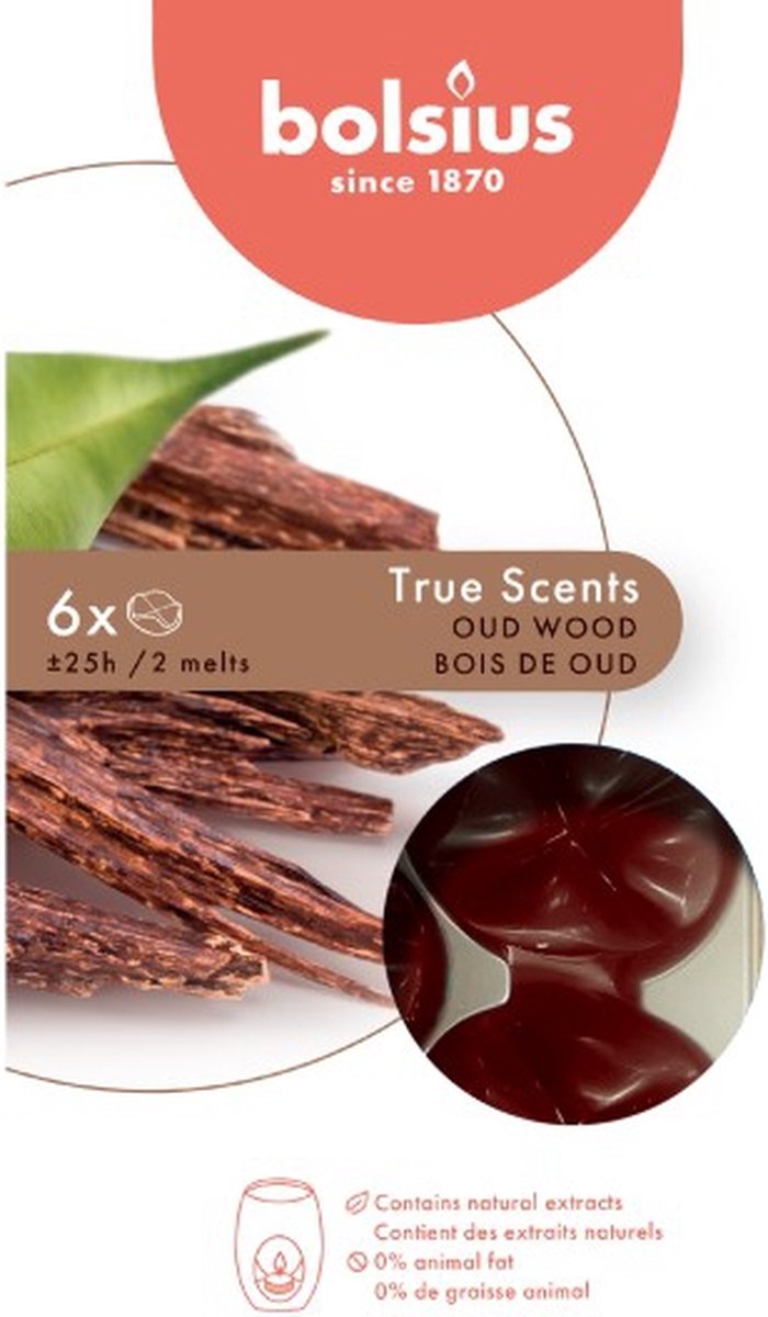 Bolsius 48 stuks Bolsius wax melts oud hout - oud wood geur (25 uur) bruin