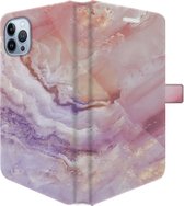 Apple iPhone 13 Pro Max Telefoonhoesje - Portemonneehoesje  - Met pasjeshouder - Met Marmerprint - Marmer - Roze