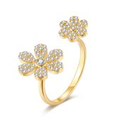 Twice As Nice Ring in 18kt verguld zilver, grote en kleine bloem, open, zirkonia  58