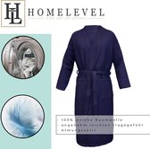 HOMELEVEL Piqué Badjas Reizen Badjas 100% katoen voor vrouwen en mannen aankleden toga Kimono Saunarobe Reizen aankleden toga Piquee Wafel Piqué Vrouwen Mannen Blauw Maat XL