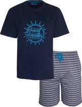 MEQ Heren Shortama - Pyjama Set - 100% Katoen - Blauw - Maat L