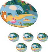 Sous-verres pour verres - Ronds - Jungle - Éléphant - Animaux - 10x10 cm - Sous-verres en verre - 6 pièces