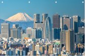 De vulkaan Mount Fuji achter de skyline van Tokio in Japan - Foto op Tuinposter - 225 x 150 cm