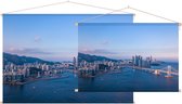 Luchtfoto van de skyline en grote Gwanganbrug in Busan - Foto op Textielposter - 60 x 40 cm