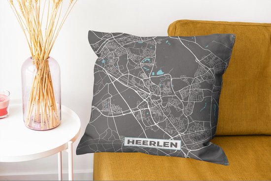 Coussins Coussins décoratifs - Oreillers Salon - 50x50 cm - Carte - Heerlen - Grijs - Blauw - Plan de la ville