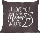 Sierkussen - Quote ''i Love You To The Moon & Back'' Op Zwarte Achtergrond