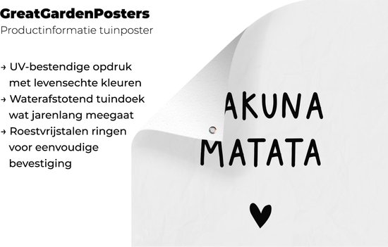 Nappe de jardin Citation hollandaise : 'Hakuna Matata' avec coeur noir sur fond blanc - 100x100 cm
