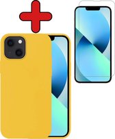 iPhone 13 Hoesje Siliconen Case Back Cover Hoes Geel Met Screenprotector Dichte Notch - iPhone 13 Hoesje Cover Hoes Siliconen Met Screenprotector Dichte Notch