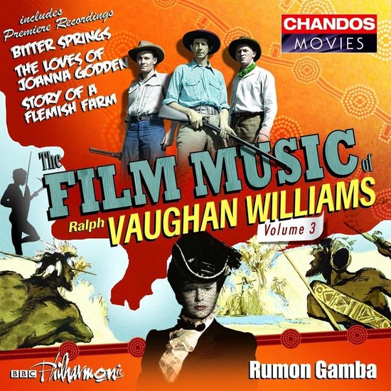 CDhoes: Drie mannen met hoeden, "The Film Music of Ralph Vaughan Williams Volume 3", met portret van een vrouw