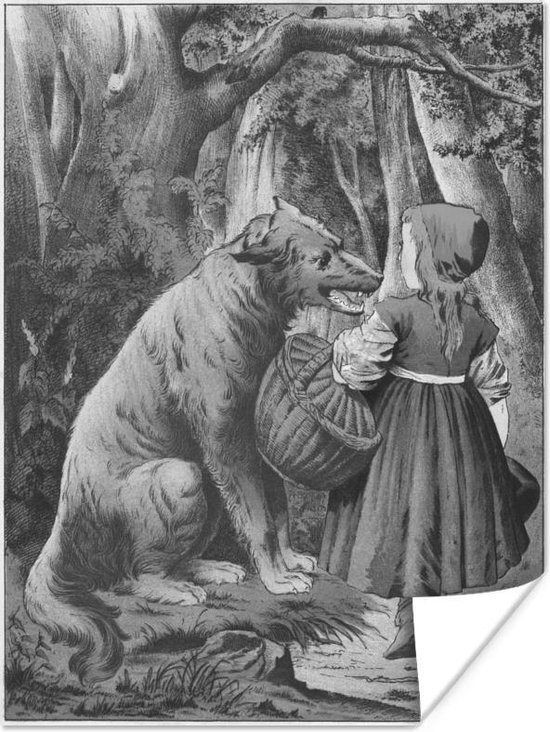 Affiche Illustration du Petit Chaperon Rouge et du Loup un conte