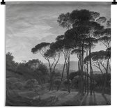 Wandkleed - Wanddoek - Italiaans landschap met parasoldennen - Schilderij van Hendrik Voogd - zwart wit - 150x150 cm - Wandtapijt