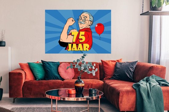 Poster Man - 75 Jaar verjaardag - Blauw - 120x80 cm
