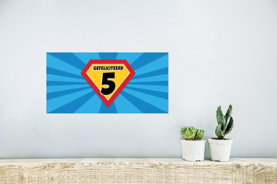 Poster Anniversaire - 5 ans - Super-héros - Blauw - 40x20 cm