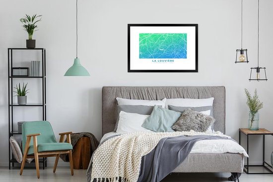 Cadre photo avec poster - Plan de ville - België - La Louvière - Blauw - 90x60 cm - Cadre poster - Carte