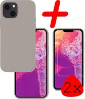 Hoes Geschikt voor iPhone 13 Hoesje Siliconen Back Cover Case Met 2x Screenprotector - Hoesje Geschikt voor iPhone 13 Hoes Cover Hoesje - Grijs