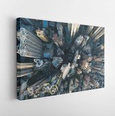 Canvas schilderij - City Top View of Skyscrapers Building by drone Hong Kong city-     774140332 - 40*30 Horizontal