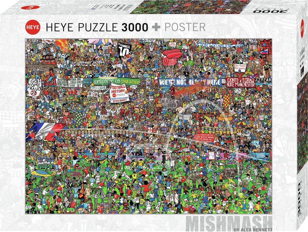 Heye puzzel voetbal geschiedenis 3000 stukjes legpuzzel cartoon.